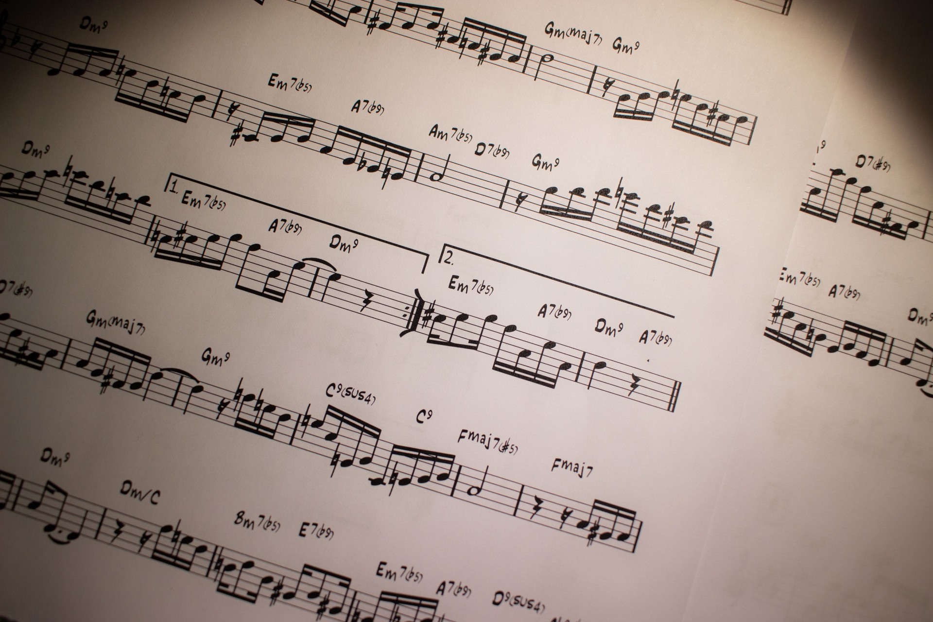 Musical score seen up close